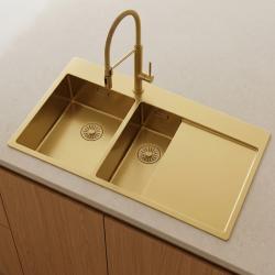 Pure.Sink Exclusivo Goldene 1,5-Spüle mit Abtropffläche 100 x 52 cm Wasserhahn links PEX3418100LT-60